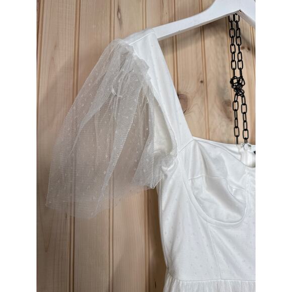 NWT Lulus Dreamy Celebration White Tulle Bustier Swiss Dot Midi Dress Bride XS - Picture 10 of 10